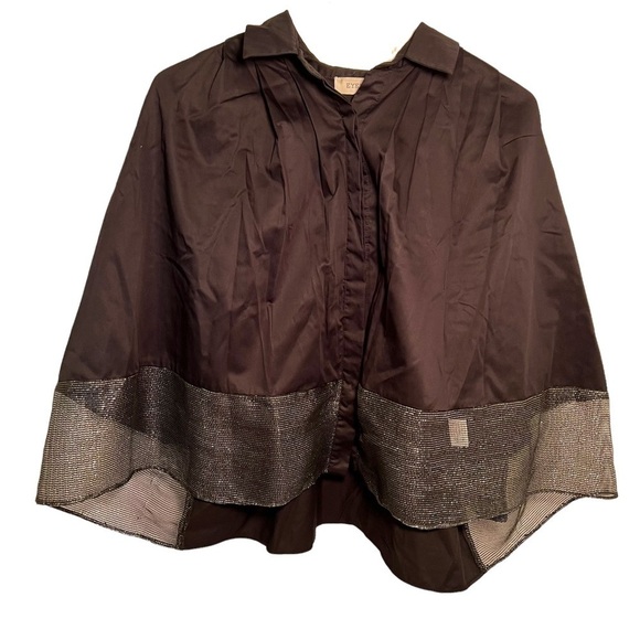 Eyedoll Button Down Swing Blouse Black Sparkle Mesh Hem - Picture 1 of 11